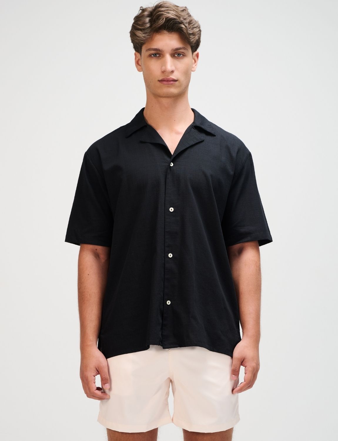 raraco☆neau linen tops (-black-) The Black Resort Men Linen Shirt | Ancora Swimwear & Resortwear