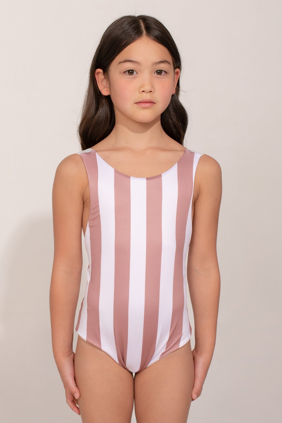 One Piece Swimmer Stripes Dark Nude Girl - ANCORA